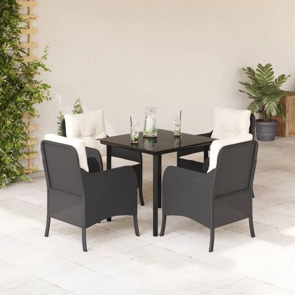 vidaXL 5-tlg. Garten-Essgruppe mit Kissen Schwarz Poly Rattan 3211914