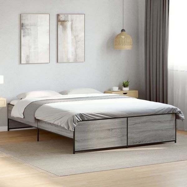 vidaXL Bettgestell Grau Sonoma 160x200 cm Holzwerkstoff und Metall 3279880
