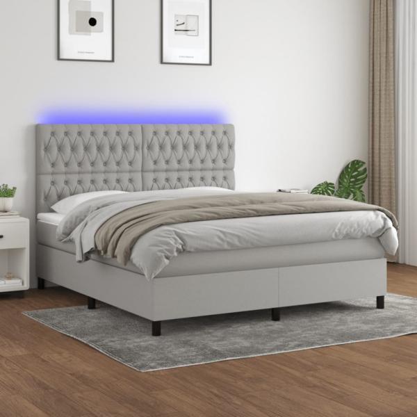 Boxspringbett mit Matratze & LED Stoff Hellgrau 180 x 200 cm, Härtegrad: H2 [3135133]