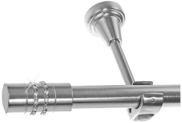 BASIT Gardinenstange Edelstahloptik 20mm mit Wandträgern 120 cm E80, Ø 20 mm, 1-läufig, verschraubt, Metall, H50R 120 cm E80 Zylinder mit Kristall