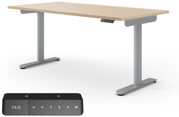 Ergotopia Desktopia One I Elektrisch höhenverstellbarer Schreibtisch I Tischplatte: 160x80cm, Ahorn Dekor I Gestell Platingrau I Top Preis-Leistung