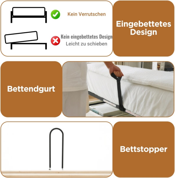 Merax Polsterbett 140x190 cm Doppelbett mit LED-Beleuchtung, hydraulischem Stauraum, L-förmigem Kopfteil mit Stauraum, beidseitig montierbar, Leinen, Beige (Ohne Matratze) Bild 8