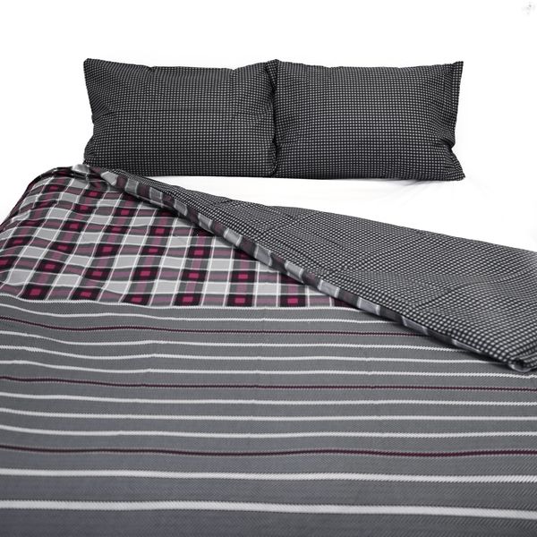Wendebettwäsche aus 100% Baumwolle mit Decken- und Kissenbezug Karomuster 200x200 cm Bild 3