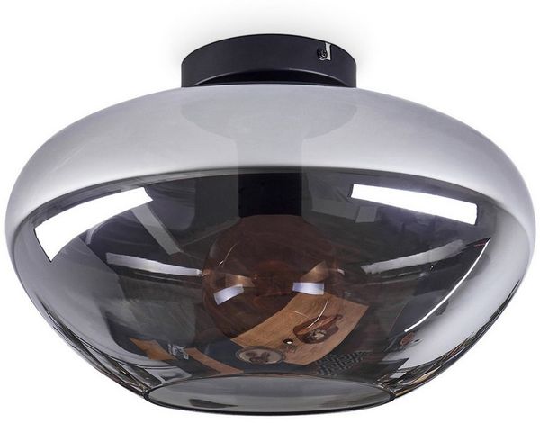 hofstein Deckenleuchte Deckenlampe aus Metall/Glas in Schwarz/Chrom/Rauchfarben/Klar, ohne Leuchtmittel, moderne Retro/Vintage-Design Leuchte mit Glasschirm (35 cm), 1 x E27