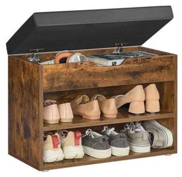 VASAGLE Schuhbank, Sitzbank, Schuhregal mit gepolstertem Kissen, Schuhorganizer mit 3 Ebenen, 30 x 60 x 44 cm, für Flur, Wohnzimmer und Schlafzimmer, vintagebraun LHSDE020W01 Bild 6