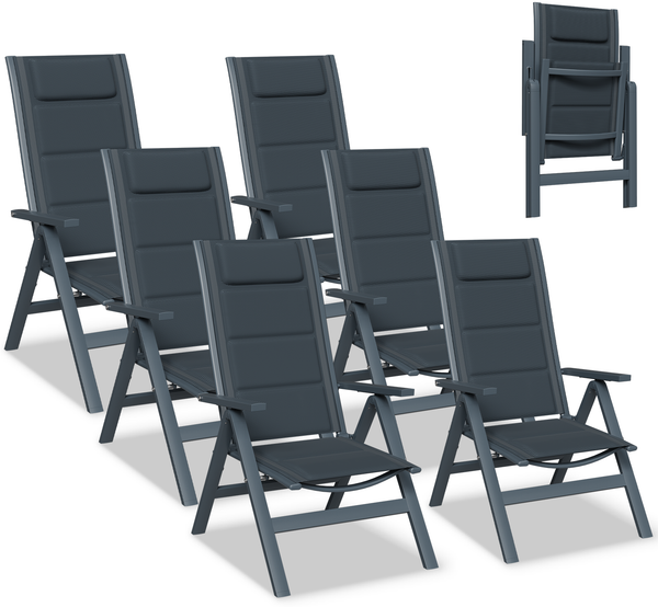 Devoko Klappbarer Gartenstuhl 6er Set, Aluminium, 7-fach verstellbar, max. 160 kg belastbar, wetterfest & ergonomisch, Grau