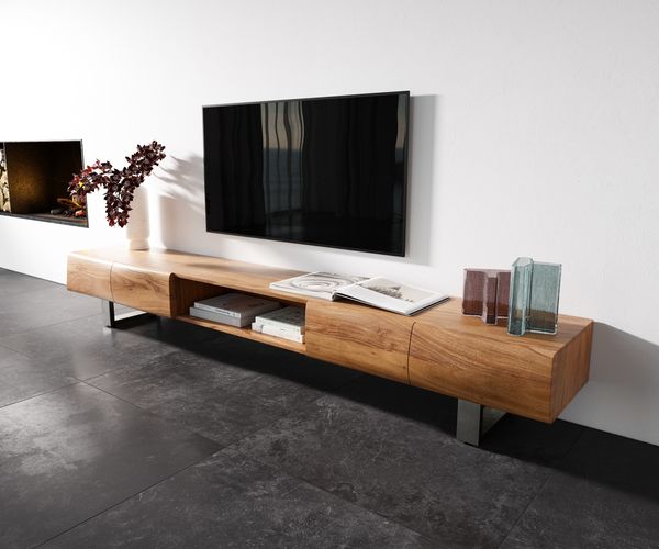 Lowboard New Live-Edge 240 cm Akazie Natur 4 Türen 1 Fach Kufe Edelstahl gebürstet