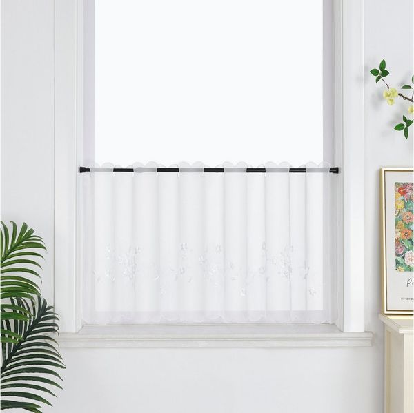 Joyswahl Scheibengardine (1 St), Stangendurchzug, transparent, Stickerei, Cafe Vorhang Kurystore, mit Blüten-Stickerei, Voile