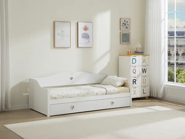 Vente-unique - DASTIVA Bett Holz, Platte Weiß - B 96 cm x H 75 cm x L 200 cm