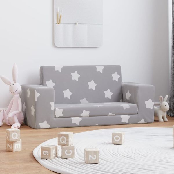 vidaXL Kinder-Schlafsofa 2-Sitzer Hellgrau mit Sternen Weicher Plüsch 357028