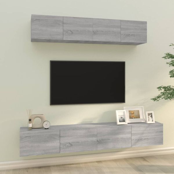 4-tlg. TV-Schrank-Set Grau Sonoma Holzwerkstoff [3114540]