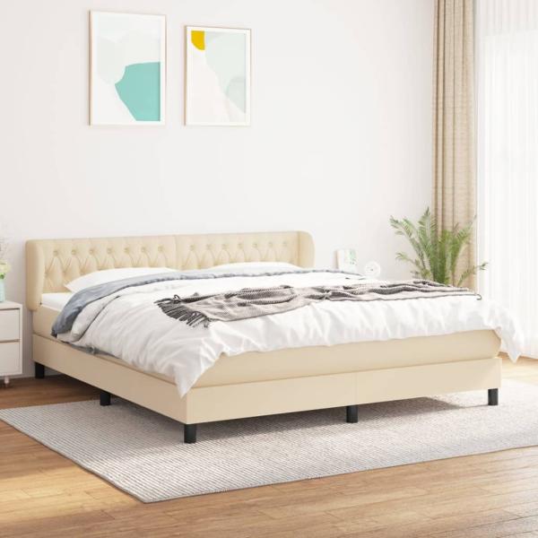 vidaXL Boxspringbett mit Matratze Creme 180x200 cm Stoff 3126506