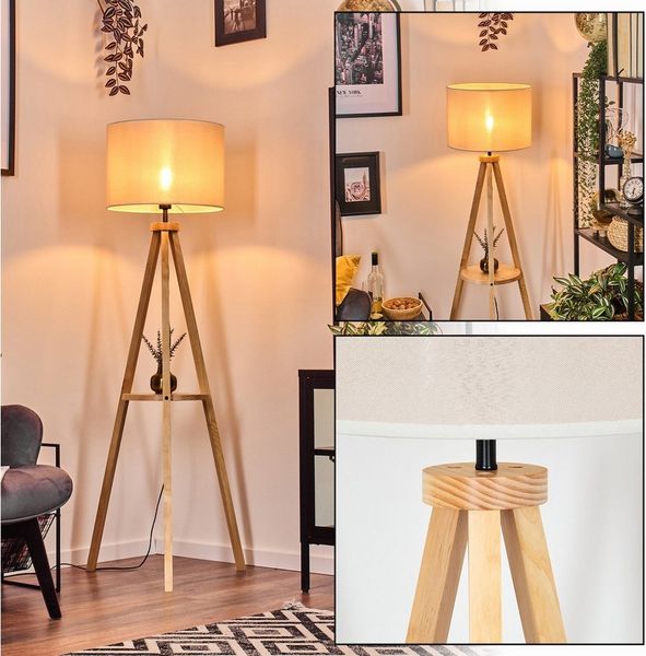 hofstein Stehlampe Boho-Style Stehlampe aus Holz/Stoff in Natur/Beige/Weiß, Höhe 153 cm, ohne Leuchtmittel