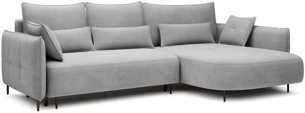 Selsey 'Oblivio' Ecksofa mit Schlaffunktion, Bettkasten, Samt wasserabweisend, Ottomane rechts, Grau