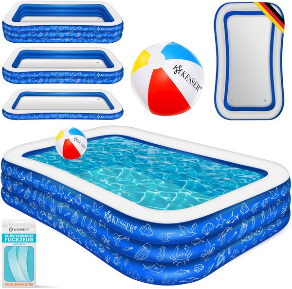 KESSER® Aufblasbarer Pool Familienpool für Kinder und Erwachsene Gartenschwimmbad Familienschwimmbad Sommer Planschbecken Füllmenge Kinderfreundlich Entwässerungslöcher Blau, 2.4 Meter