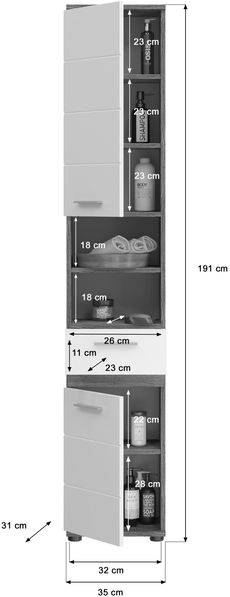 Hochschrank Blake - Rauchsilber / Weiß Hochglanz Bild 3