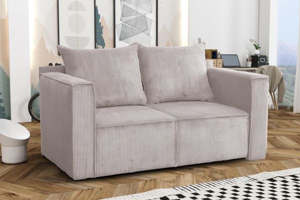 AX LIVING Hatay Schlafsofa 2 Sitzer Cord Hellgrau Sofa mit Bettkasten