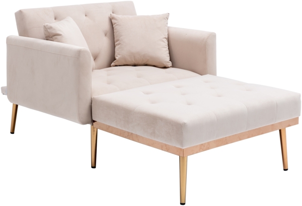 LVHOM Klappsofa mit Schlaffunktion, Schlafsofa Samtbezug mit goldenen Metallbeine, Klappbett Bettsofa Bettcouch, Chaiselounge, Beige