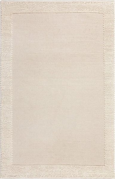 KADIMA DESIGN Wollteppich Unifarben, Bordüre Wohnzimmer Teppich Kurzflor Rechteckig 80x150, Rechteckig, Höhe: 7 mm, Beige-Natur, 70% Wolle, 30% Nylon, Kurzflor mit struktureller Bordüre
