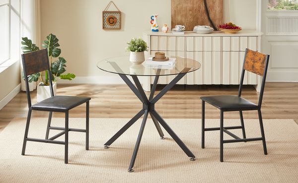 Runder Esstisch aus Glas 90x78 cm, schwarz, für 1-4 Personen, Metallgestell
