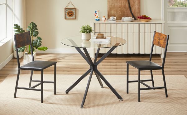 Runder Esstisch aus Glas 90x78 cm, schwarz, für 1-4 Personen, Metallgestell