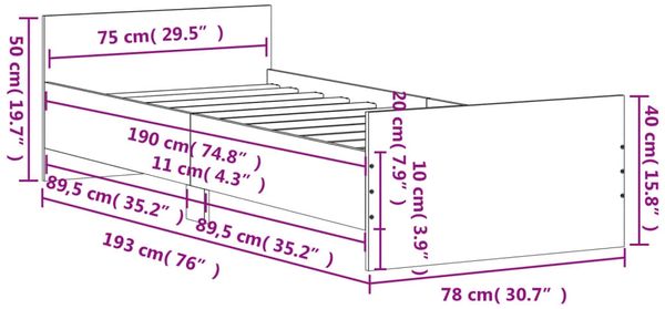 vidaXL Bettgestell Betongrau 75x190 cm Holzwerkstoff 835949 Bild 9