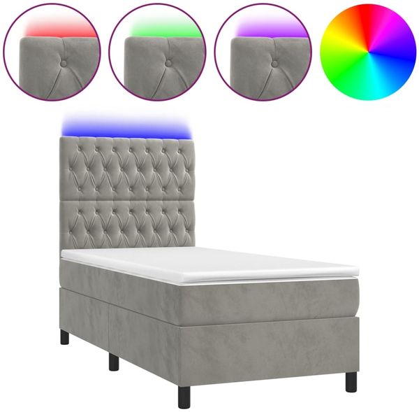 vidaXL Boxspringbett mit Matratze & LED Hellgrau 90x190 cm Samt 3136275 Bild 2