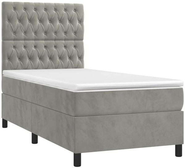 vidaXL Boxspringbett mit Matratze & LED Hellgrau 90x190 cm Samt 3136275 Bild 3