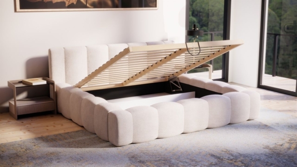 Polsterbett Doppelbett LIZETH 120x200 cm Komplettset Stoff Perfect Harmony Hellbeige Bild 2