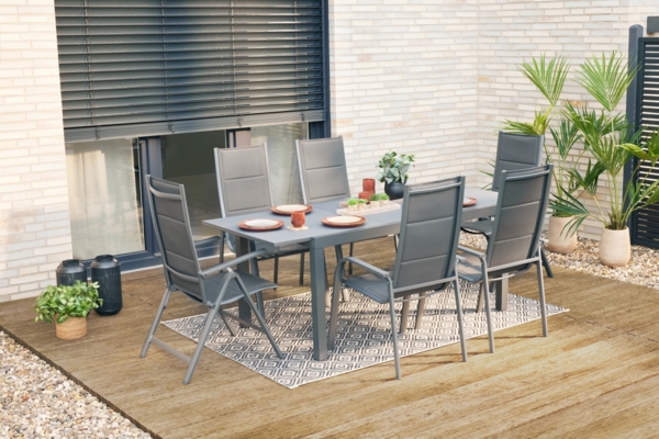 Primaster Garten-Essgruppe Fano 4 Personen mit ausziehbarem Tisch und klappbaren Stühlen