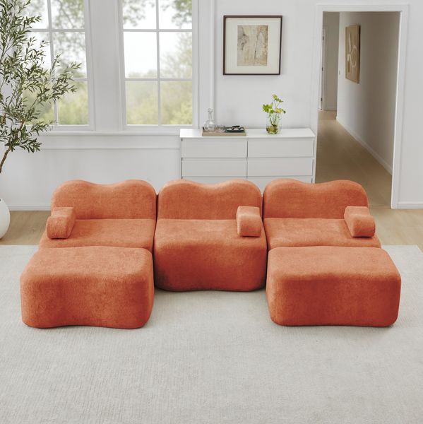 Modulares Sofa aus Samt, rahmenlos, U-/L-Form, 288x167x70 cm, orange, ohne Montage