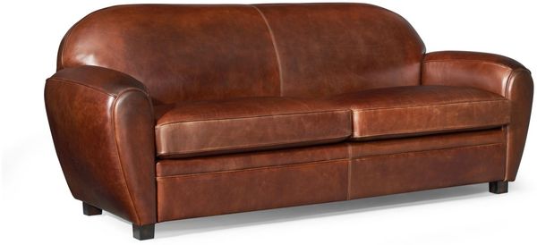 Clubsofa 3-Sitzer Art Deco Leder Vintage-Cigar