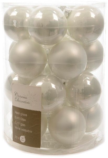 Kaemingk Weihnachtsbaumkugel Weihnachtsbaumkugeln Glas Ø 6 cm 20 Stück weiß emaille