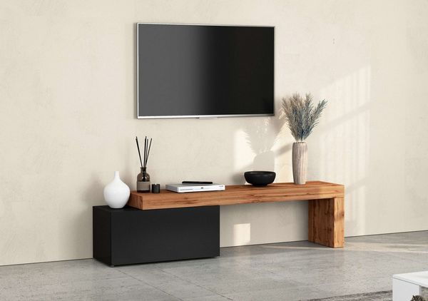 OTTO home Lowboard Chronos TV-Board, TV-Schrank (1 St, Breite verstellbar von 180 bis 260 cm), Breite 220 cm TV-Board,Lowboard,1 Klappe und ein L-Förmiger Aufsatz