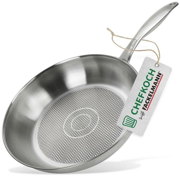 Fackelmann Bratpfanne mit Öl-Dosiersystem & Wabenboden, Edelstahl Silber, Ø28cm