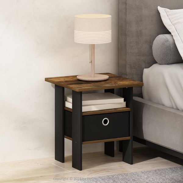 Furinno TIDUR Nachttisch, Nachttisch mit offenem Regal und Aufbewahrungsbox, Endtisch, Beistelltisch, für Schlafzimmer, Wohnzimmer, Amber Pine