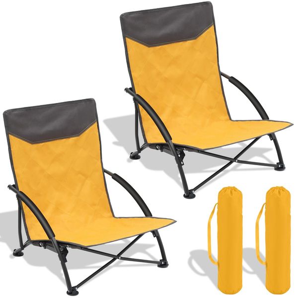 Sekey 2er Set Strandstuhl Faltbar Campingstuhl Klappbar Klappstuhl mit Niedrigen Stuhlbeinen, bis 140 kg, Gelb