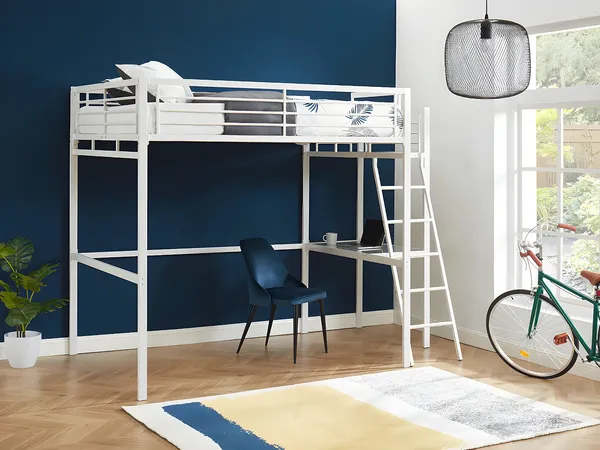 Vente-unique - CASUAL Bett Metall Weiß - B 146 cm x H 197 cm x L 254 cm