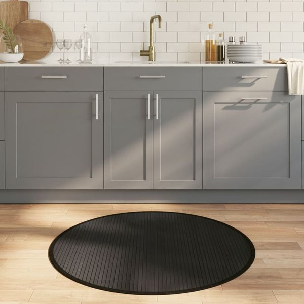 vidaXL Teppich Rund Schwarz 100 cm Bambus 376984