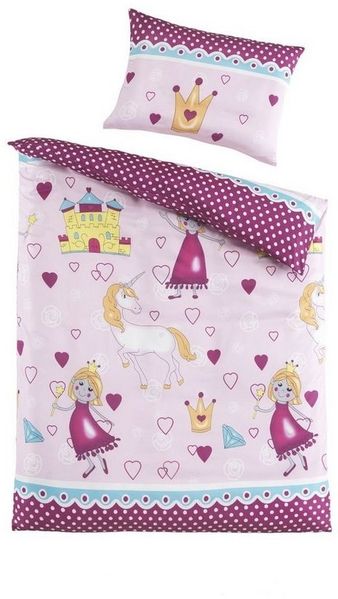 Optidream Microfaser Baby Bettwäsche 100x135 cm Bettbezug Kopfkissenbezug 40x60 cm Einhorn Prinzessin Pink