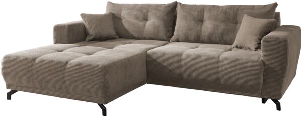 Polsterecke >Renard< elektrischer Sitzvorschub, Cord grau-braun - 177x80x246cm (BxHxT)