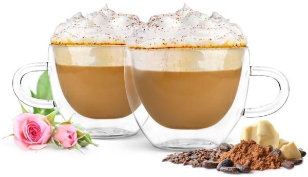 4 Doppelwandige Cappuccino Tassen mit Henkel 300ml Kaffeegläser Teegläser