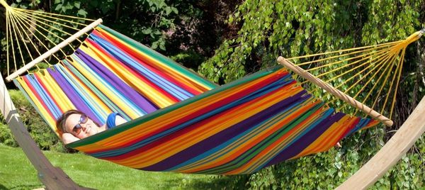 MacaMex DoppelstabHängematte Caribe Grande Paradiso, Baumwolle, wetterfest, multicolor, 130x380 cm