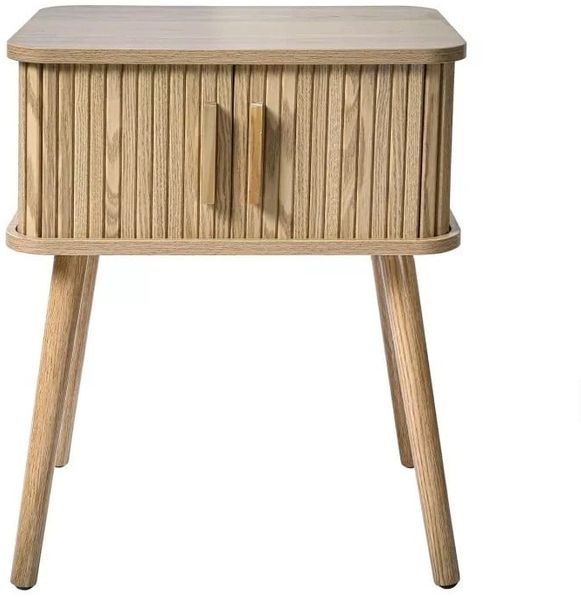 CaliCosy 'ERNEST' Nachttisch mit Eichenmuster 2 Schiebetüren H59 cm - Helles Holz