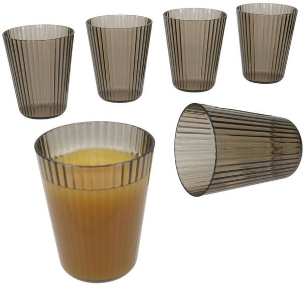 MamboCat Glas 6x ToGo Kunststoff-Wassergläser grau 230 ml Camping Geschirr Outdoor, Kunststoff