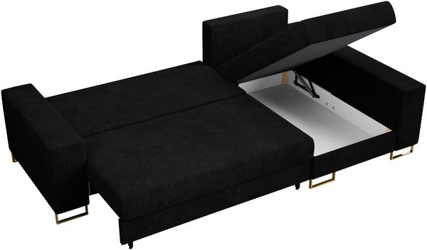 Mks Möbel 'Dorian L-Form' Ecksofa mit Bettkasten, 242 x 138 x 85 cm, Schwarz, Cord Bild 6