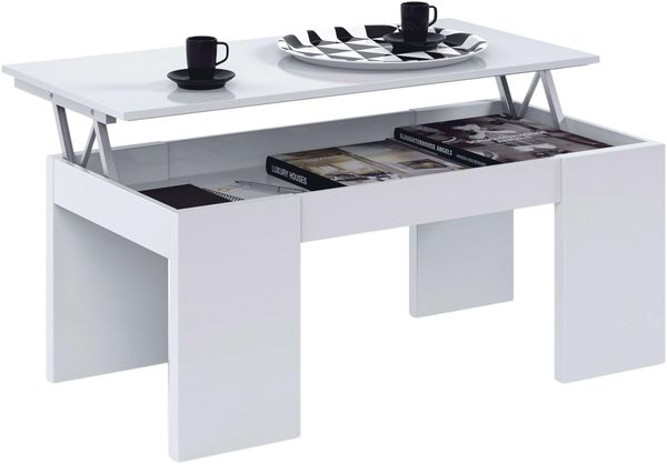 Habitdesign, höhenverstellbarer Couchtisch, Wohnzimmertisch multifunktional, modernes Design in Weiß Hochglanz, Maße: 100x43–54x50 cm (B x H x T), Modell Kendra