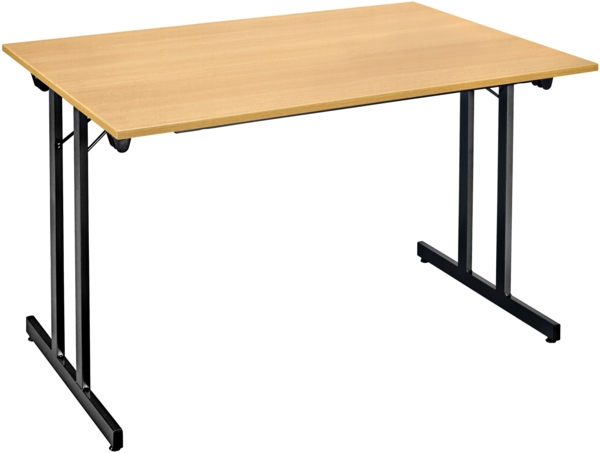 Bisley Klapptisch, rechteckig, mit Einrastfunktion/Verstellsperre, Gestell aus Stahl, pulverbeschichtet, Farbe: 333 schwarz; Tischplatte 19 mm, melaminharzbeschichtet, hochabriebsfest, Dekor: BC buche; Maße: H 740 x B 1400 x T 800 mm