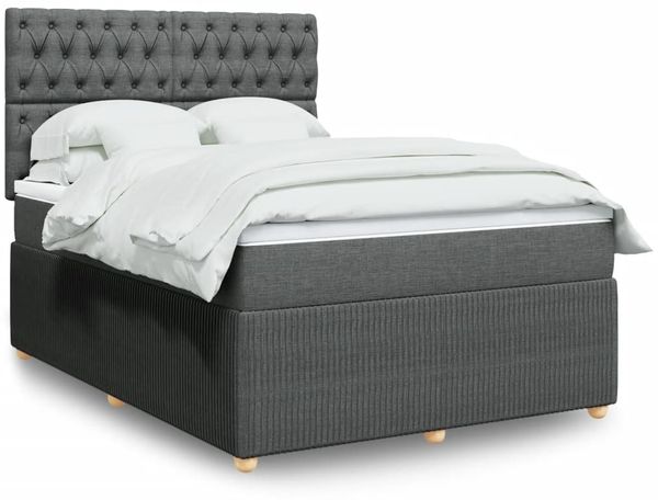 vidaXL Boxspringbett mit Matratze Dunkelgrau 140x200 cm Stoff 3292087