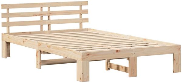 vidaXL Bettrahmen mit Kopfteil Natur 135 x 190 cm Massives Kiefernholz 872617 Bild 4